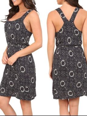 Lucky Brand Navy Batik Print Stretch Knit Criss/Cross Back Halter Dress. XL